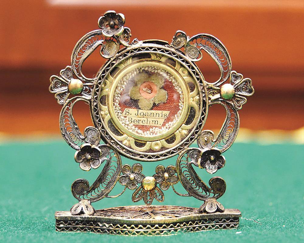 A relic of St. John Berchmans, the patron saint of altar boys, was available for veneration on All Saints Day at St. Mark Church.(Photos provided by Amy Burger)