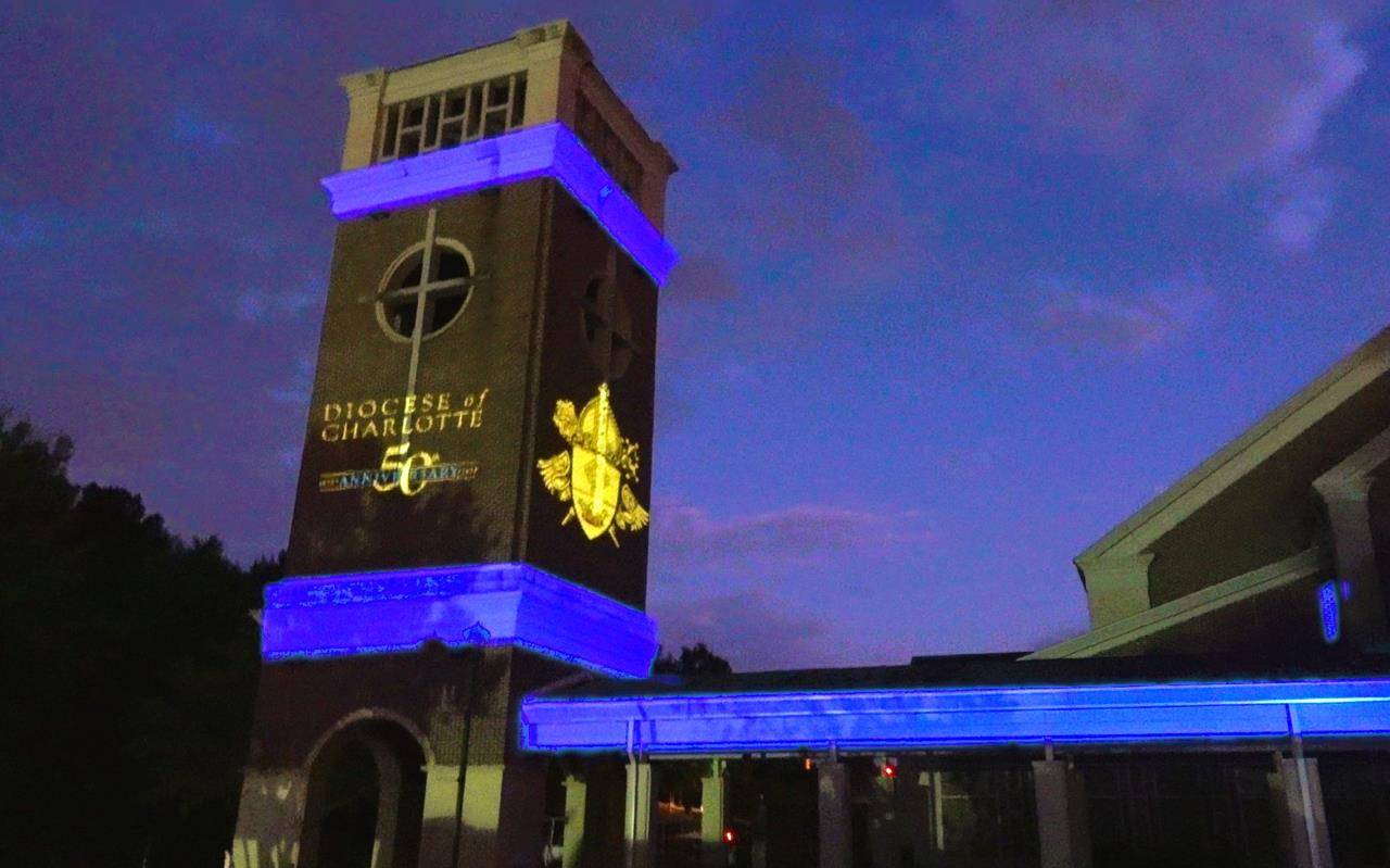 St. Mark Church in Huntersville lit up