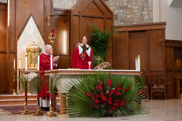 Father Christian Cook celebrates Palm Sunday Mass at St. Pius X Church in Greensboro. (Mary Ann Luedtke)